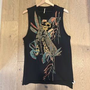 Free People Beaded Cheetah Tank w/ side slit